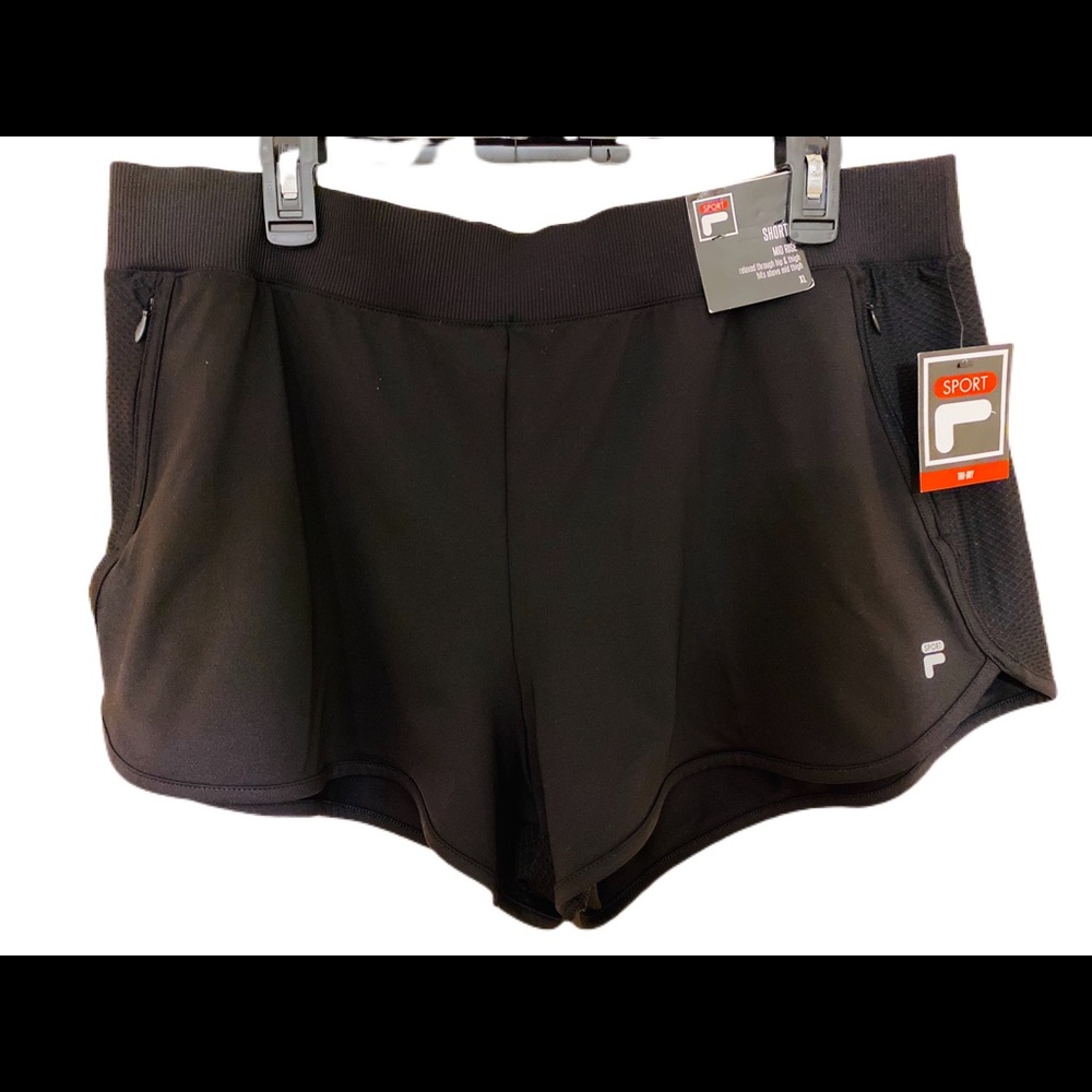 FILA RUNNING Gym Shorts Zipper Pockets XL Black
